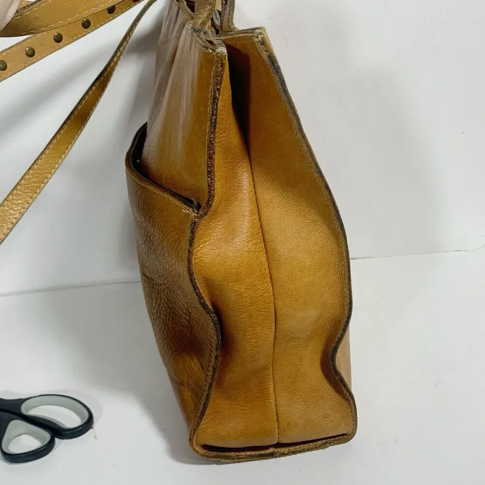 Patricia Nash Cognac Leather Studded Strap Turn Lock Women’s Shoulder Bag Purse